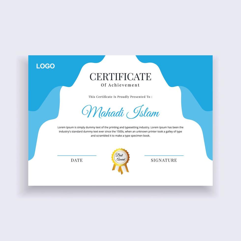 Certificate Template Design. Diploma certificate border template. Luxury Certificate of appreciation template vector