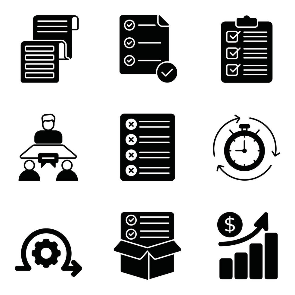 conjunto de iconos de glifo de desarrollo scrum vector