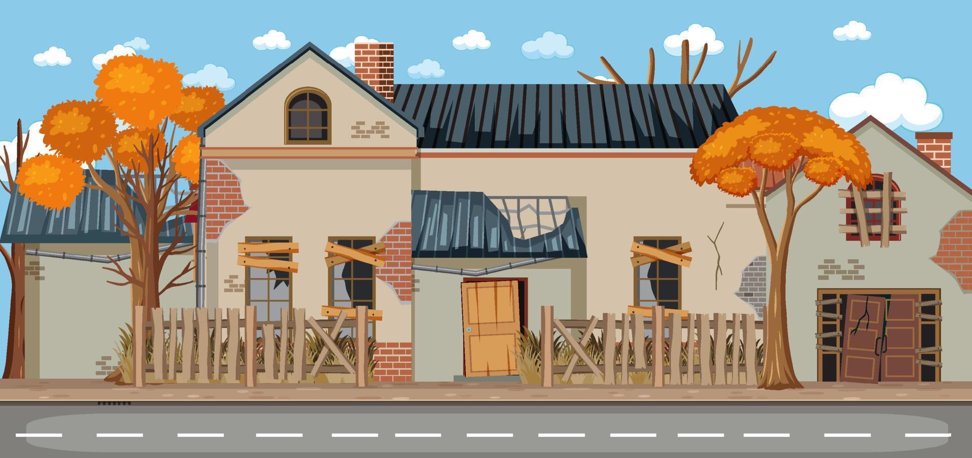 Abandon empty rural town with old broken house background vector