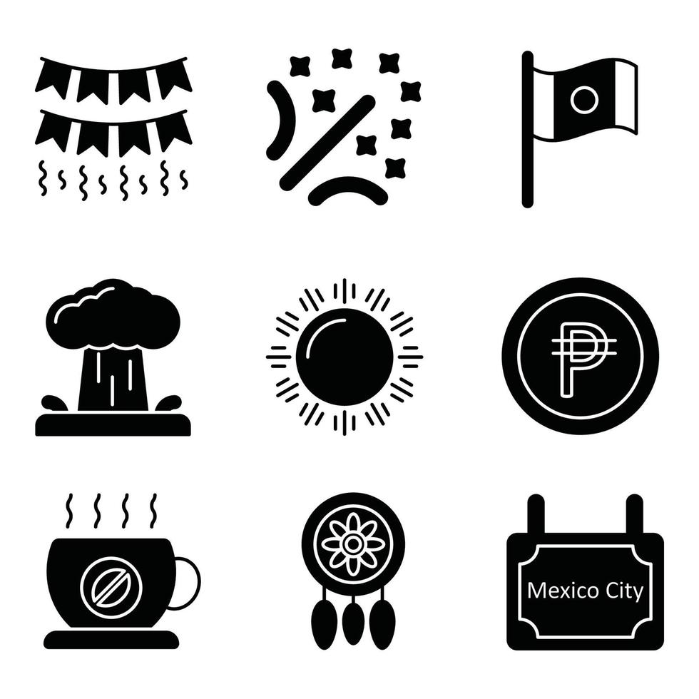 conjunto de iconos de glifo de méxico vector