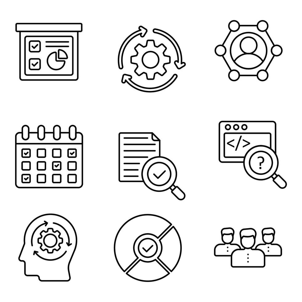 Scrum Development Line Icons Set vector