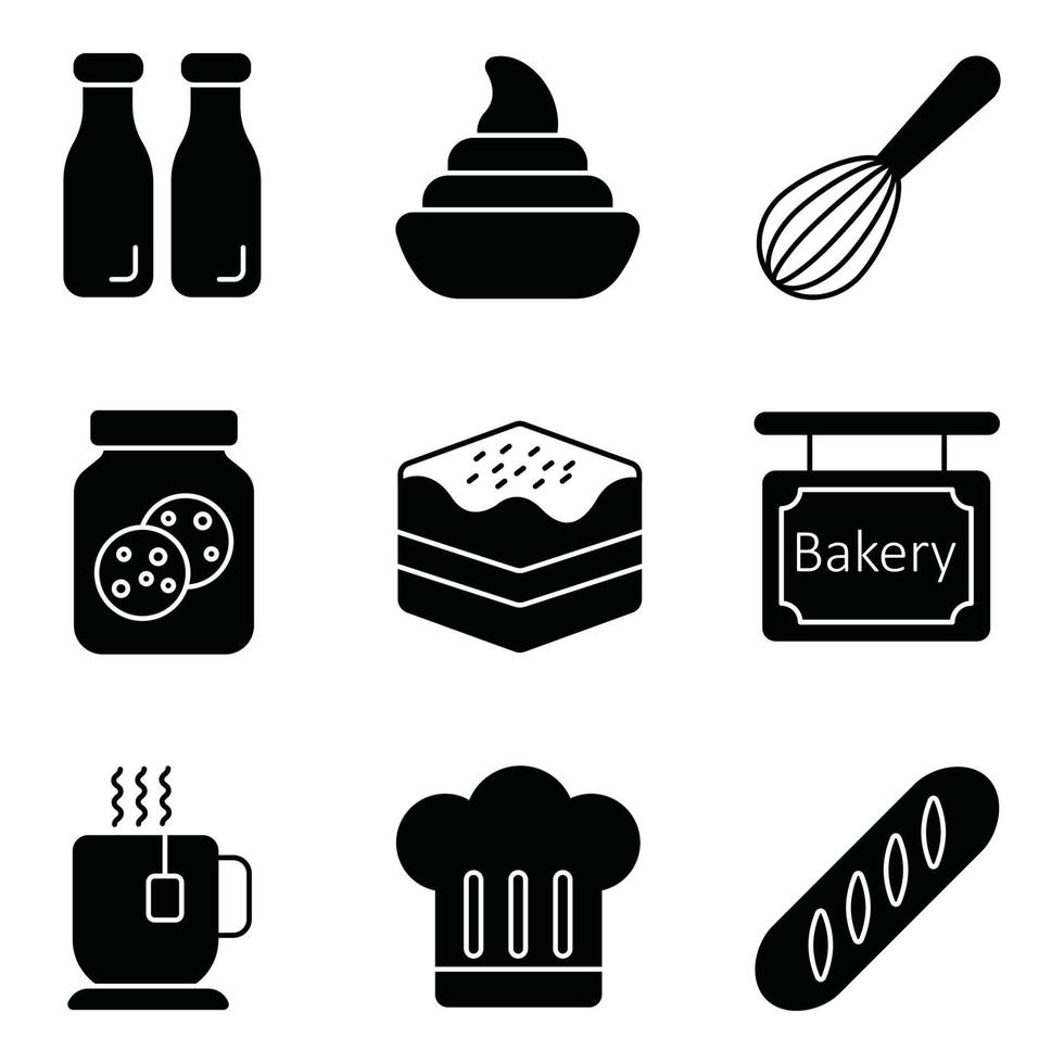 conjunto de iconos de glifo de panadería vector