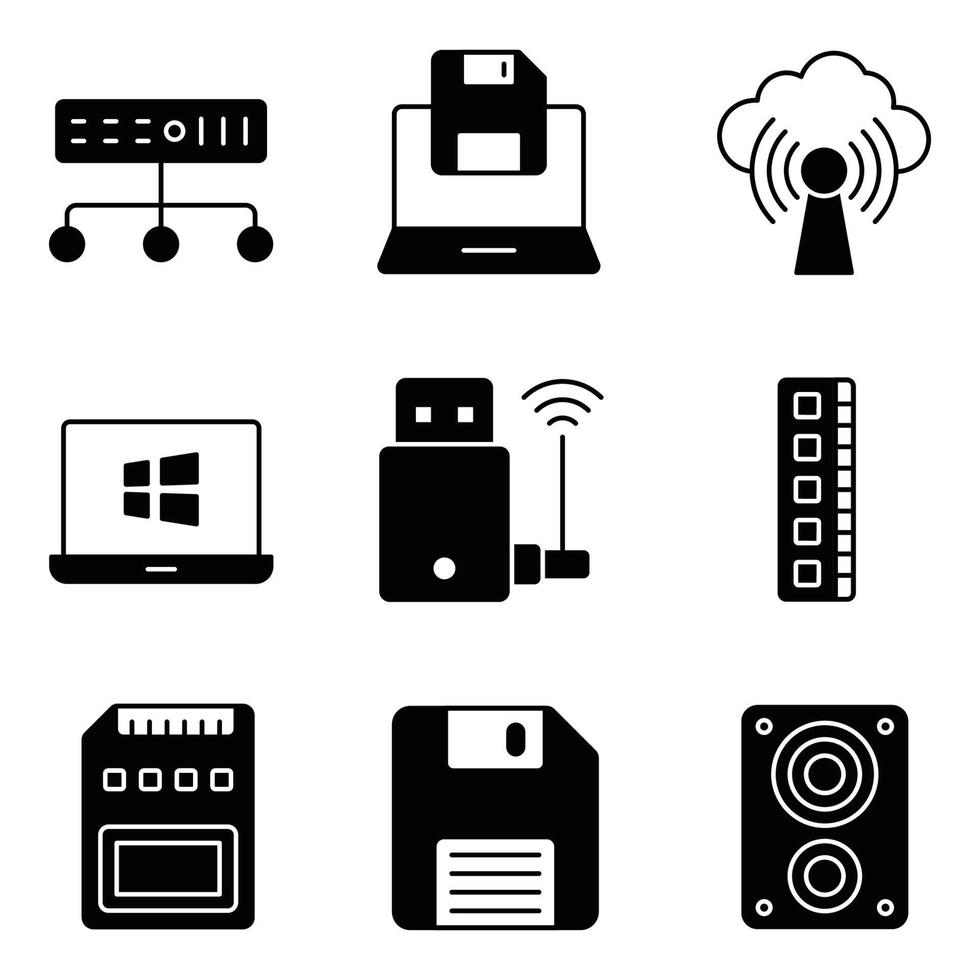conjunto de iconos de glifo de hardware vector