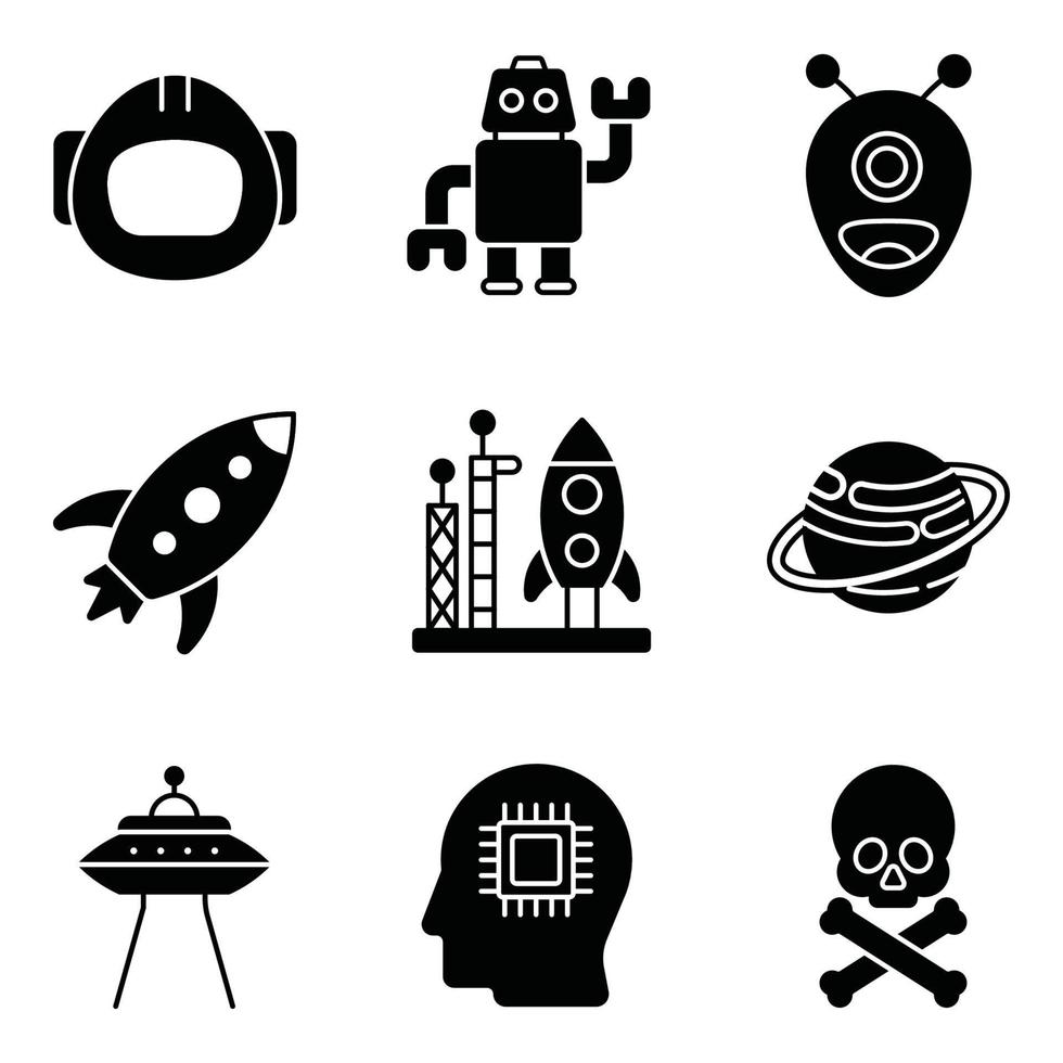 Science Fiction Glyph Icons Set vector