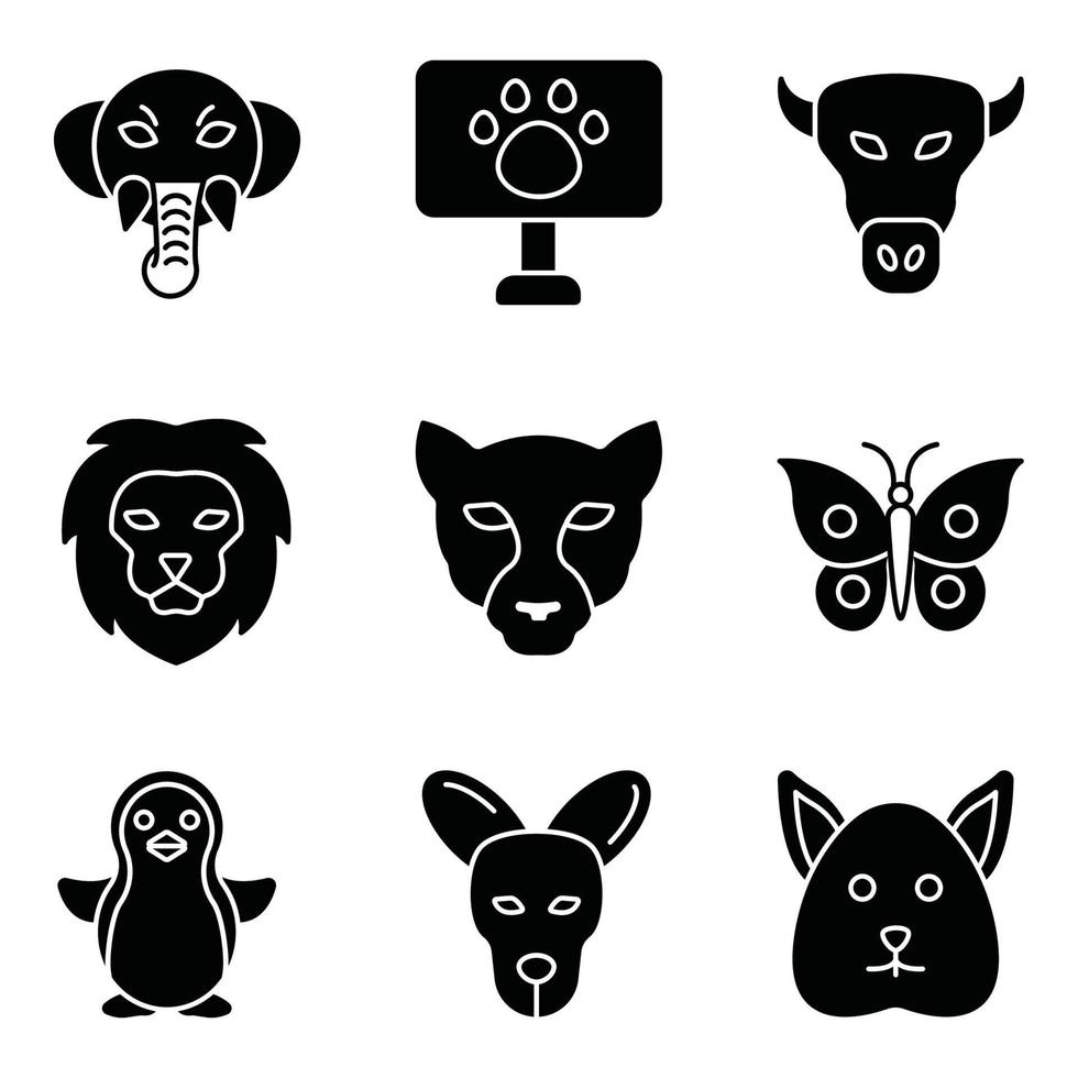 conjunto de iconos de glifo de animales vector
