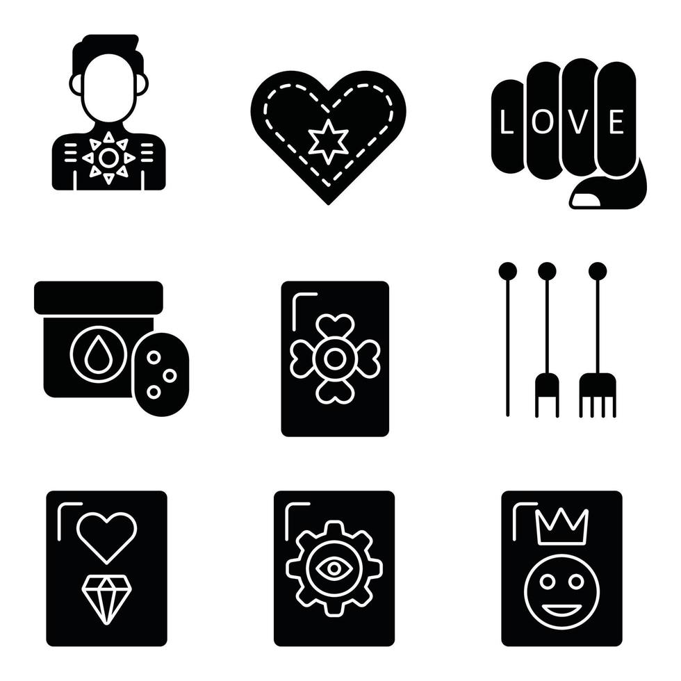 Tattoo Glyph Icons Set vector