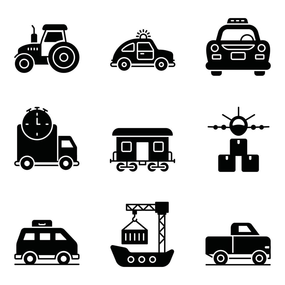 conjunto de iconos de glifo de transporte vector