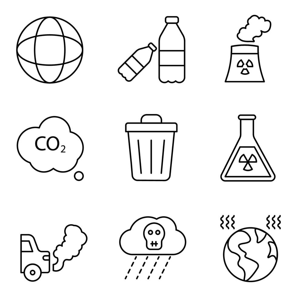 conjunto de iconos de línea de contaminación vector