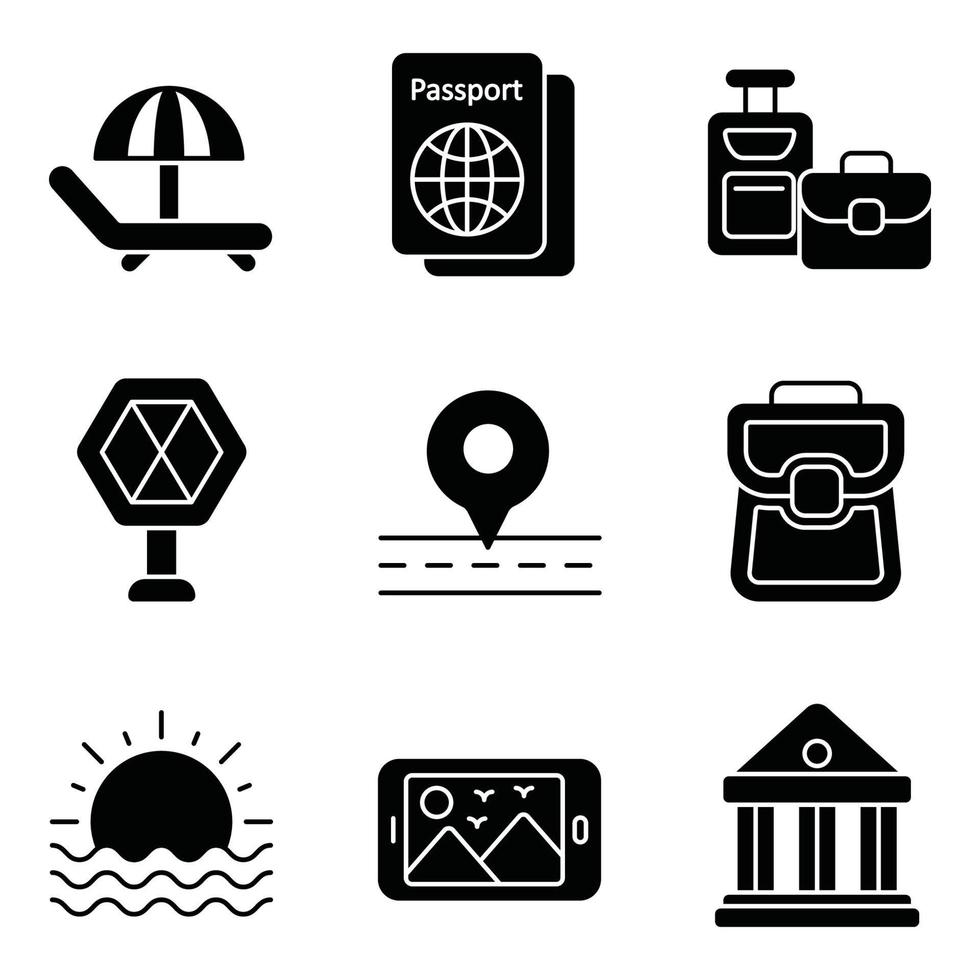 conjunto de iconos de glifo de vacaciones vector
