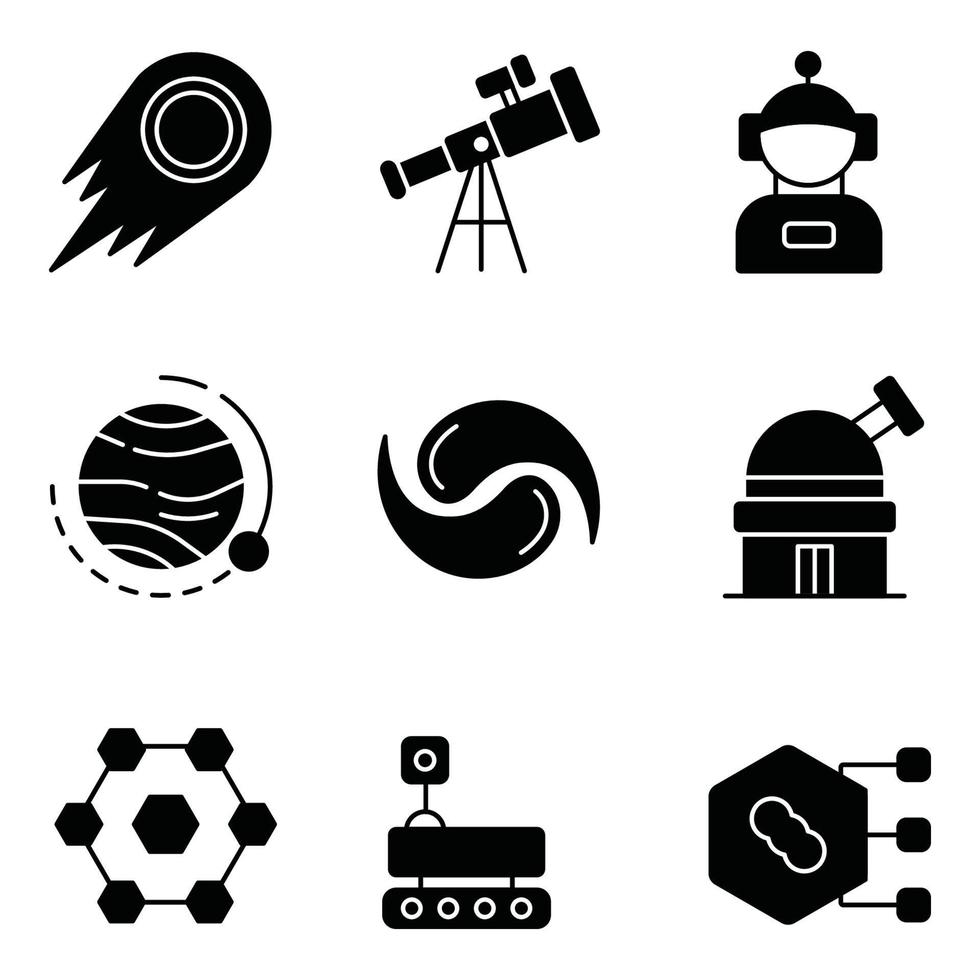 conjunto de iconos de glifo de ciencia ficción vector