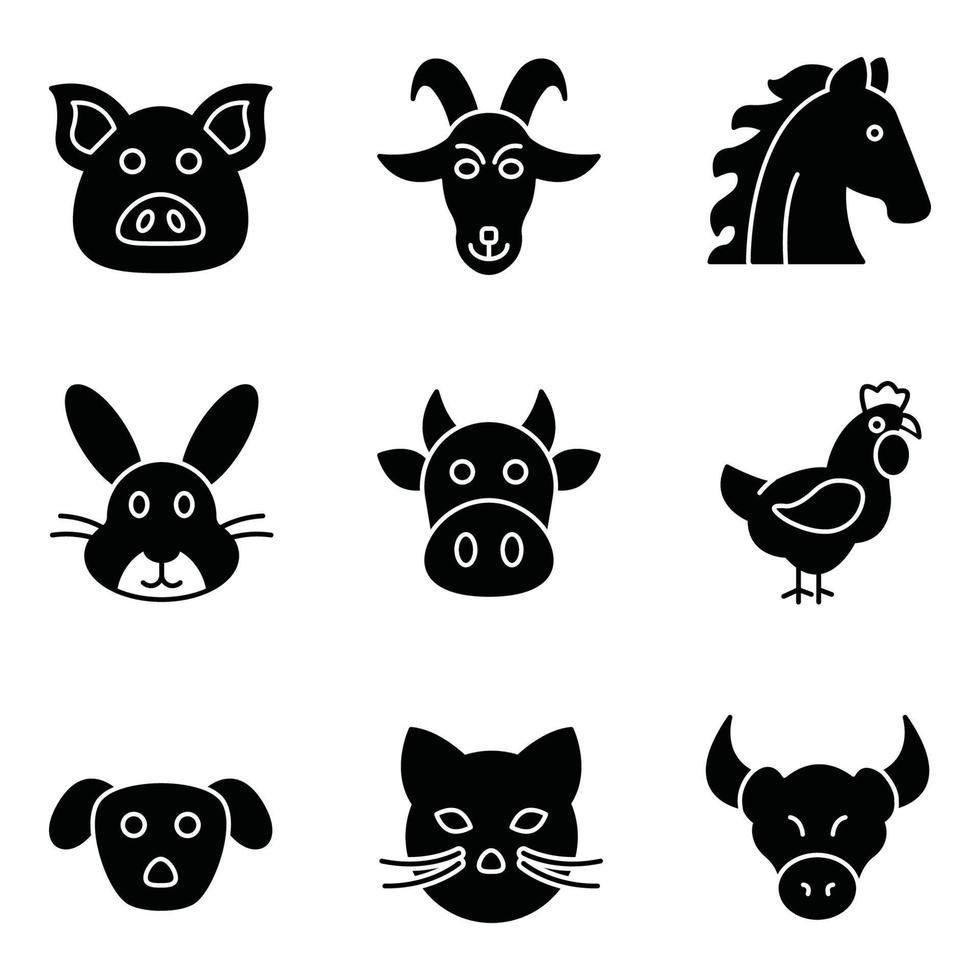 conjunto de iconos de glifo de animales vector