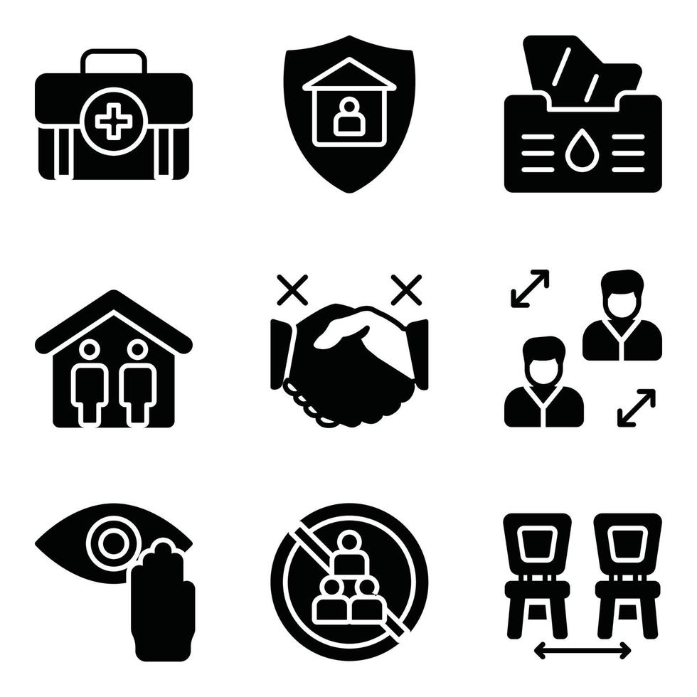 Social Distance Glyph Icons Set vector