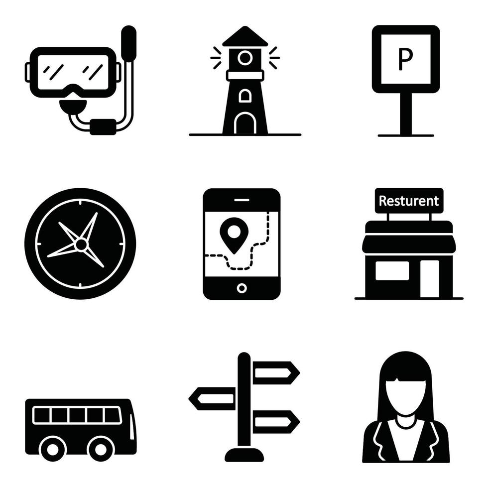 Vacation Glyph Icons Set vector