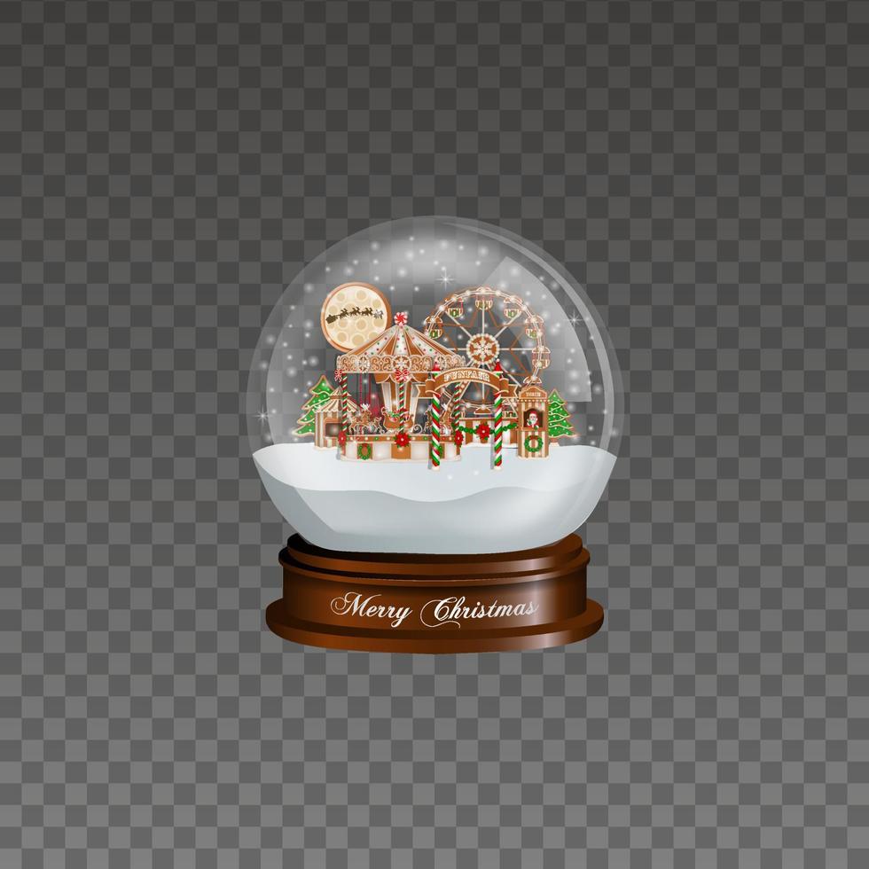 Christmas snow globe with gingerbread funfair vector