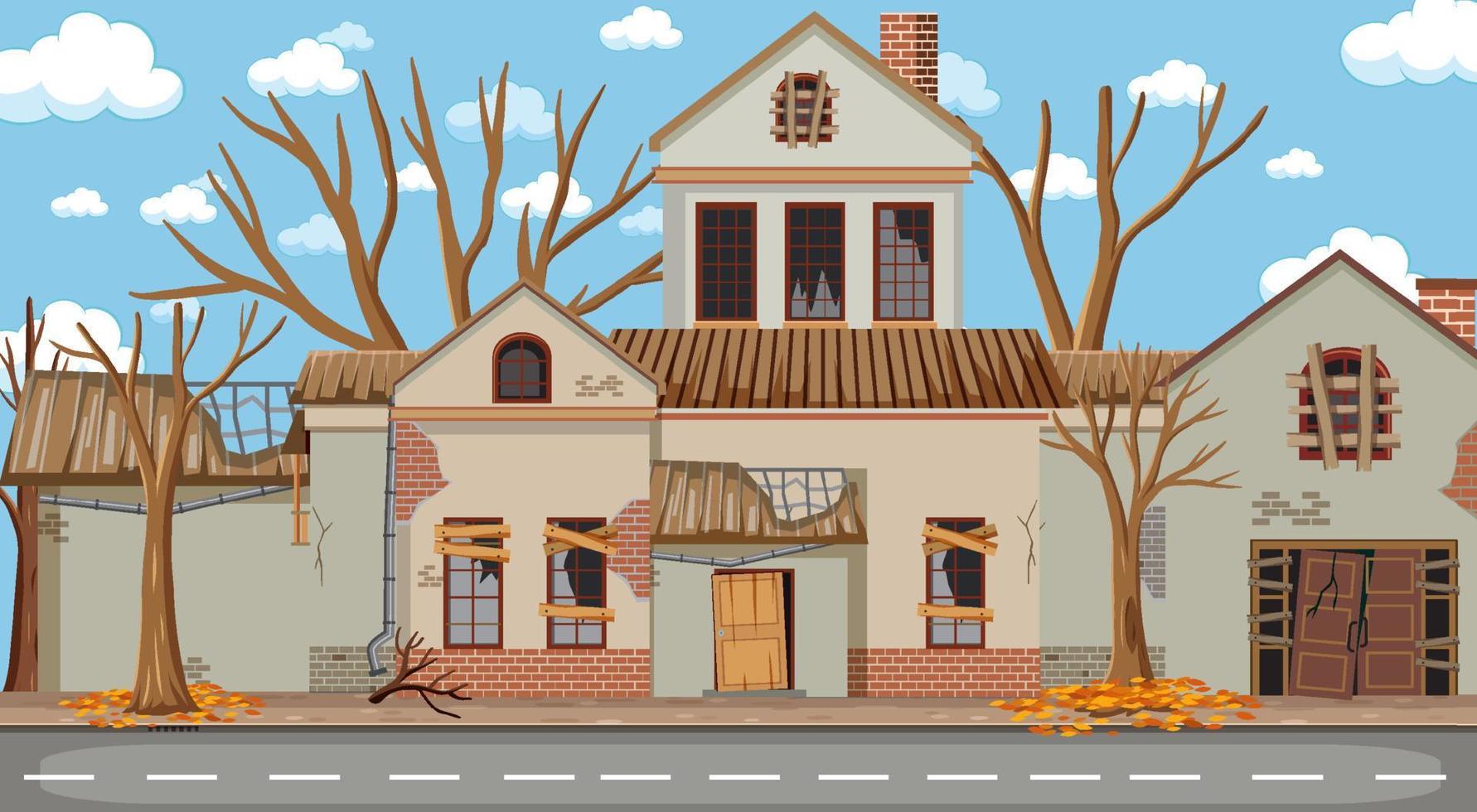 Abandon empty rural town with old broken house background vector