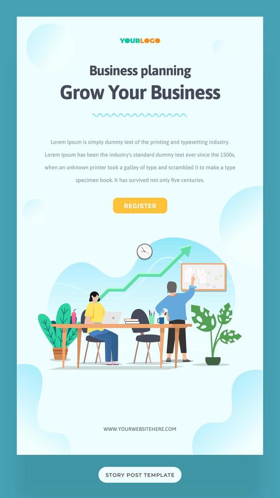 Social Media Post Story Template with flat Character, statistics illustration Growing Business vector