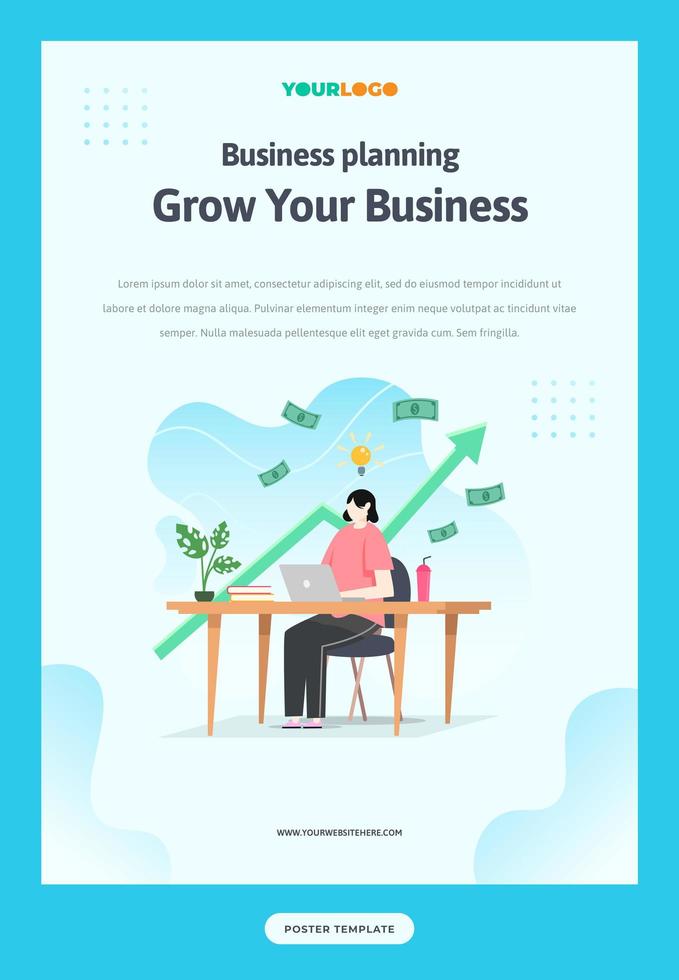 Poster Template with flat Character, statistics illustration Growing Business vector