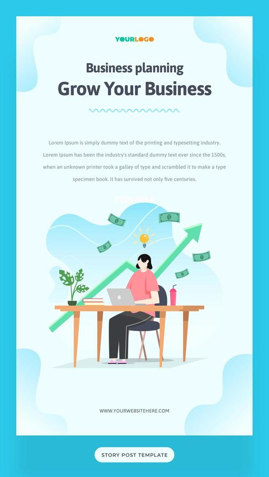 Social Media Post Story Template with flat Character, statistics illustration Growing Business vector