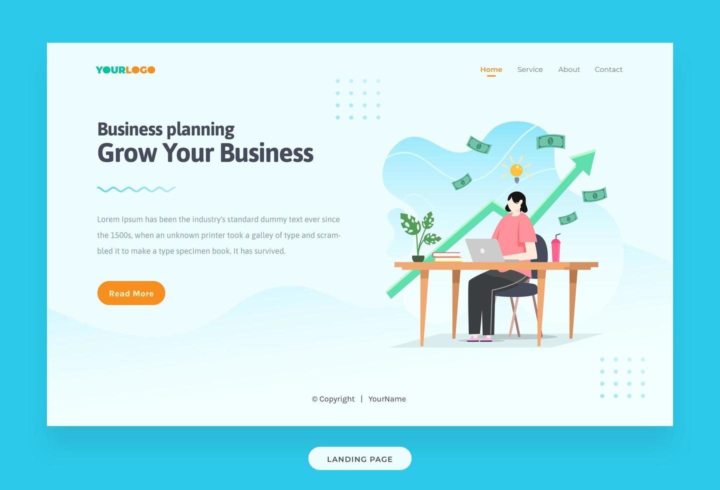 Landing Page Template with flat Character, statistics illustration Growing Business vector