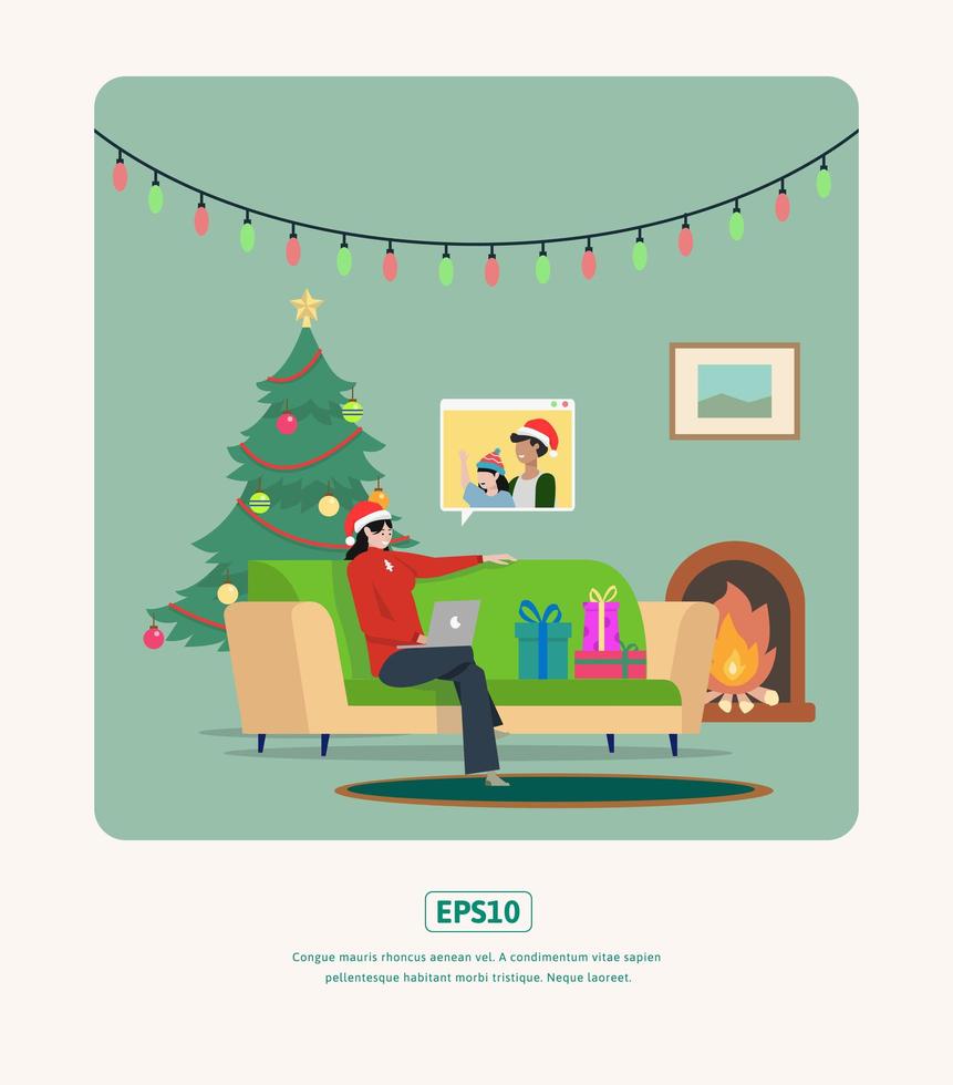 Flat Illustration Christmas Video call vector