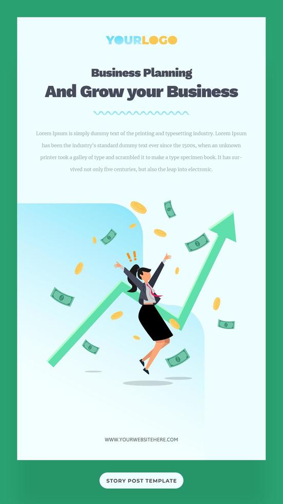 Social Media Post Story Template with flat Character illustration Growing Business vector