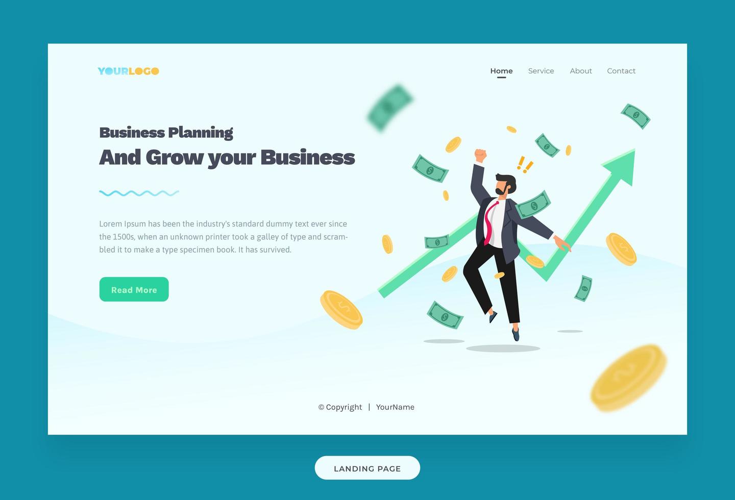 Landing Page Template with flat Character illustration Growing Business vector