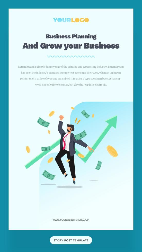 Social Media Post Story Template with flat Character illustration Growing Business vector