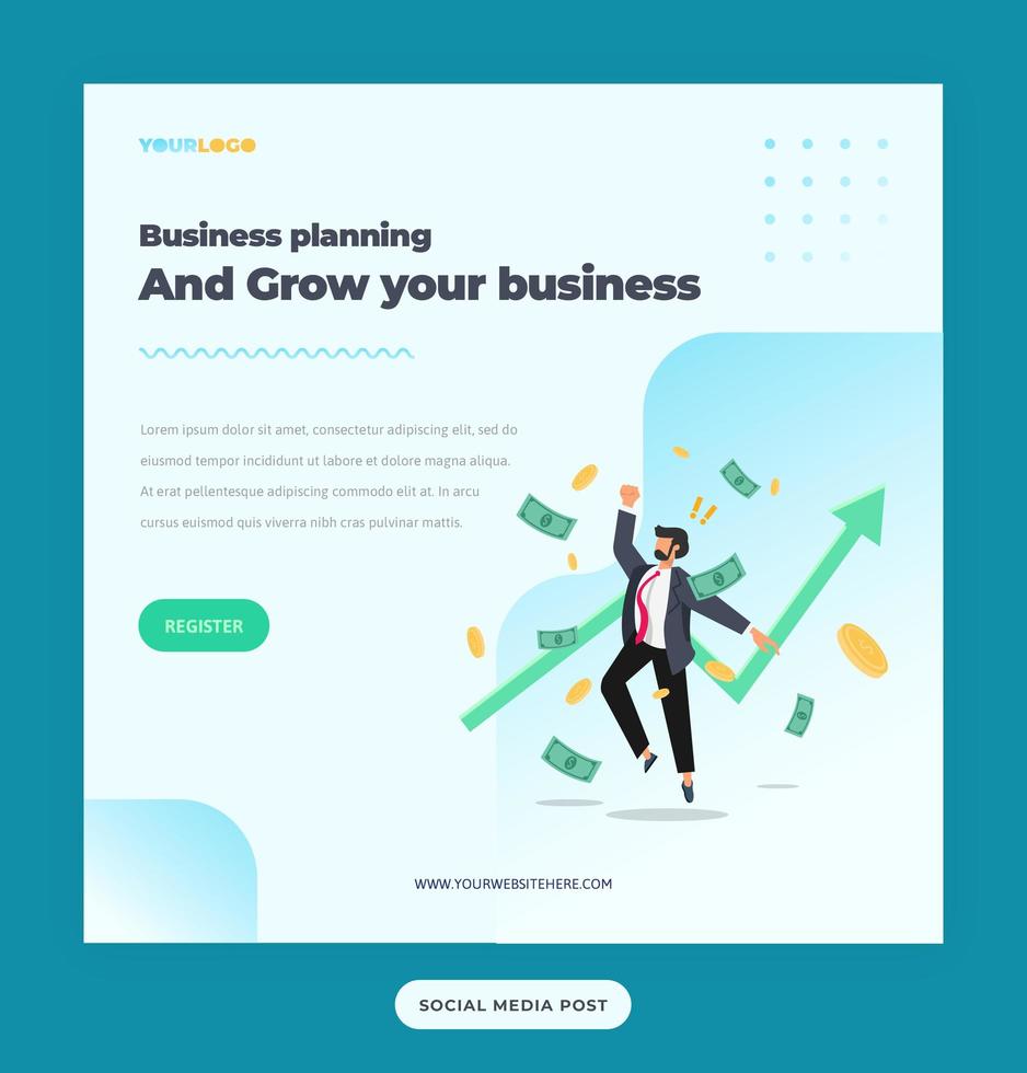 Social Media Post Template with flat Character illustration Growing Business vector
