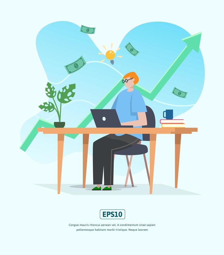 Flat Illustration with Character, statistics Growing Business vector