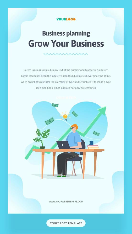 Social Media Post Story Template with flat Character, statistics illustration Growing Business vector