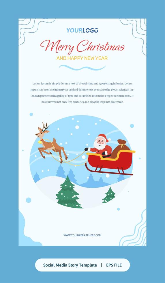 Flat Illustration, Story Template with santa claus, reindeer and gifts vector
