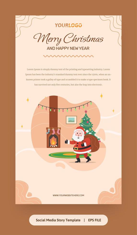 Flat Illustration, Story Template with santa claus, christmas tree and gifts vector