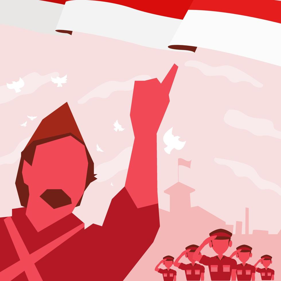 Indonesian Heroes Day With Indonesian flag and soldier vector