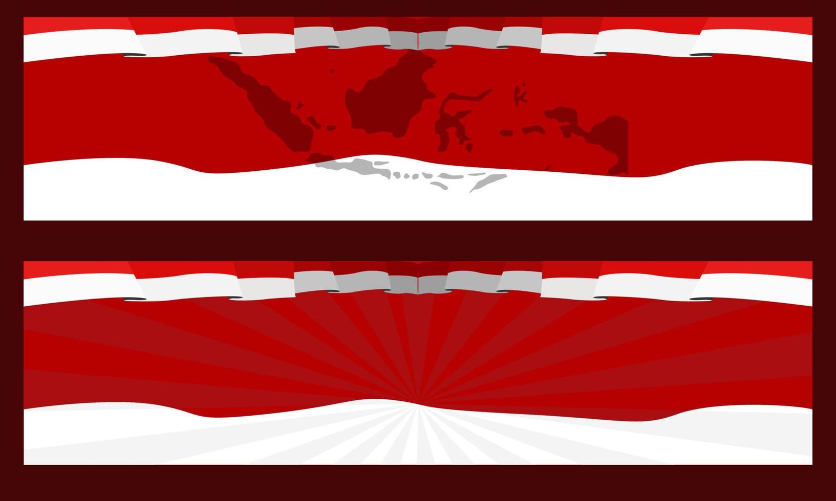 Bandera roja y blanca con mapa de Indonesia y bandera ondeante vector