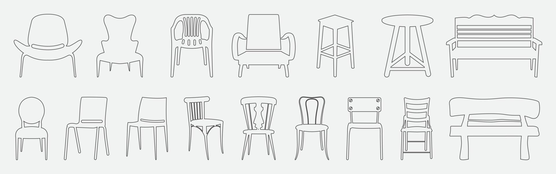 Black chair silhouettes group line icon. vector