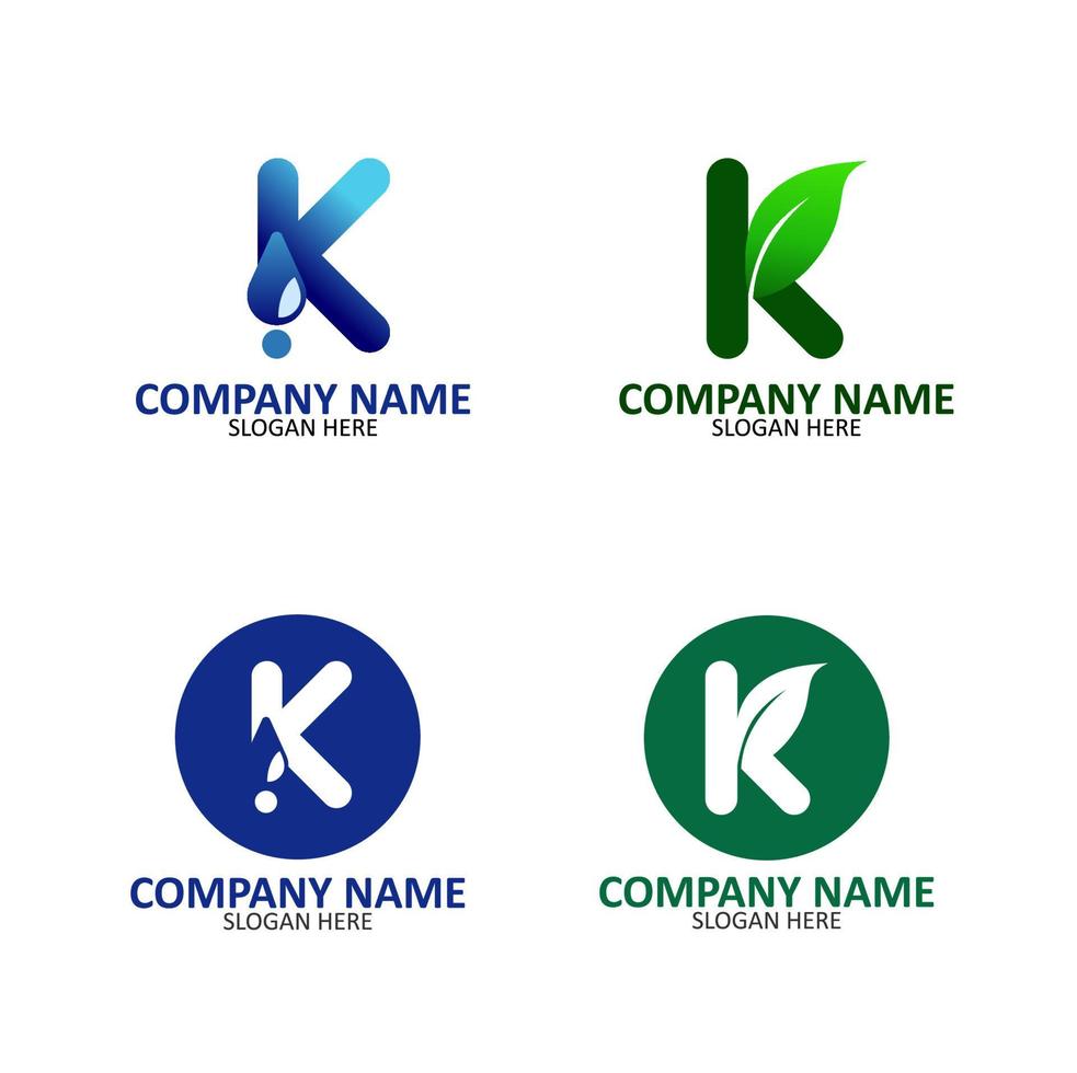 naturaleza moderna del logotipo de la letra con el color verde y azul minimalis con la letra k vector