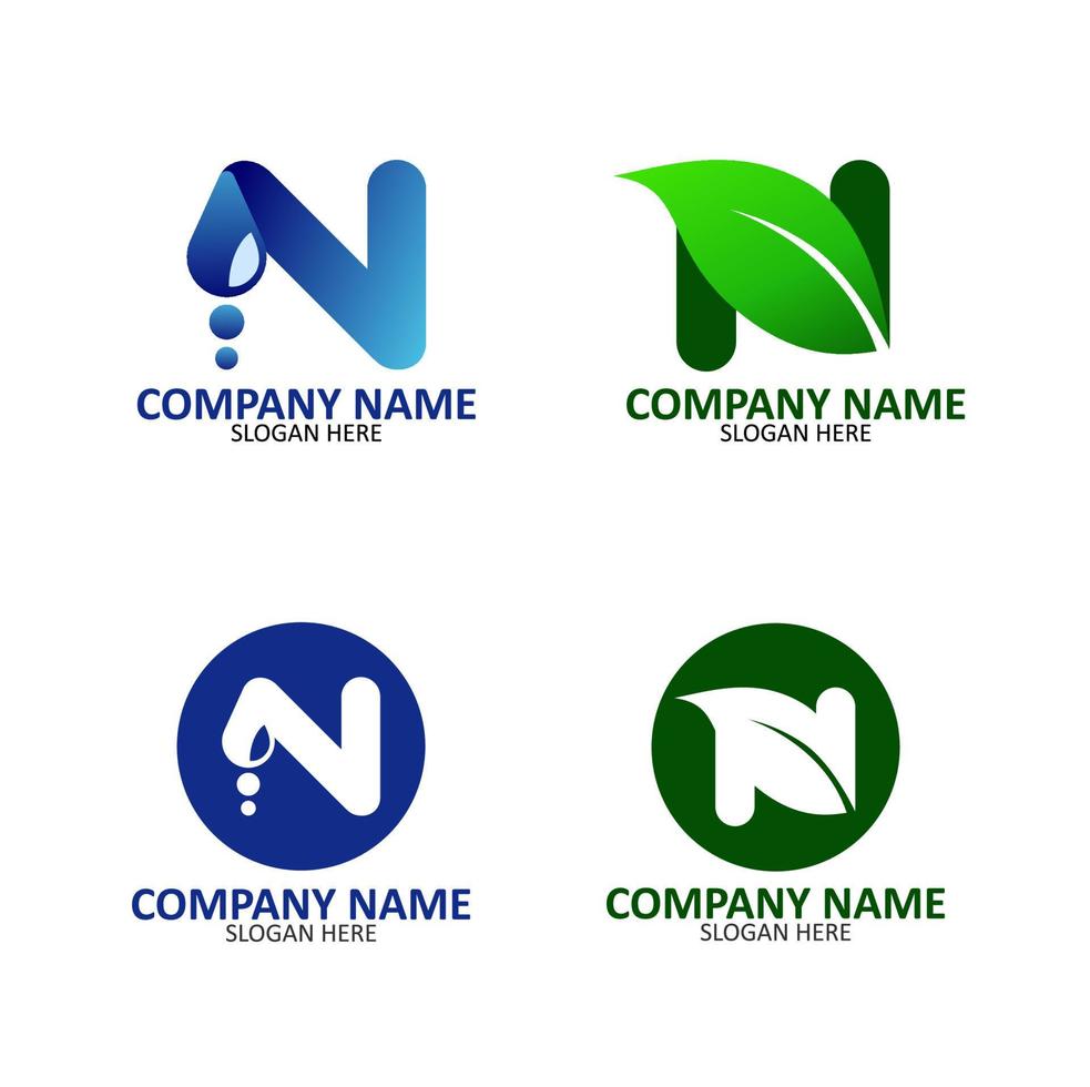 naturaleza moderna del logotipo de la letra con el color verde y azul minimalis con la letra n vector