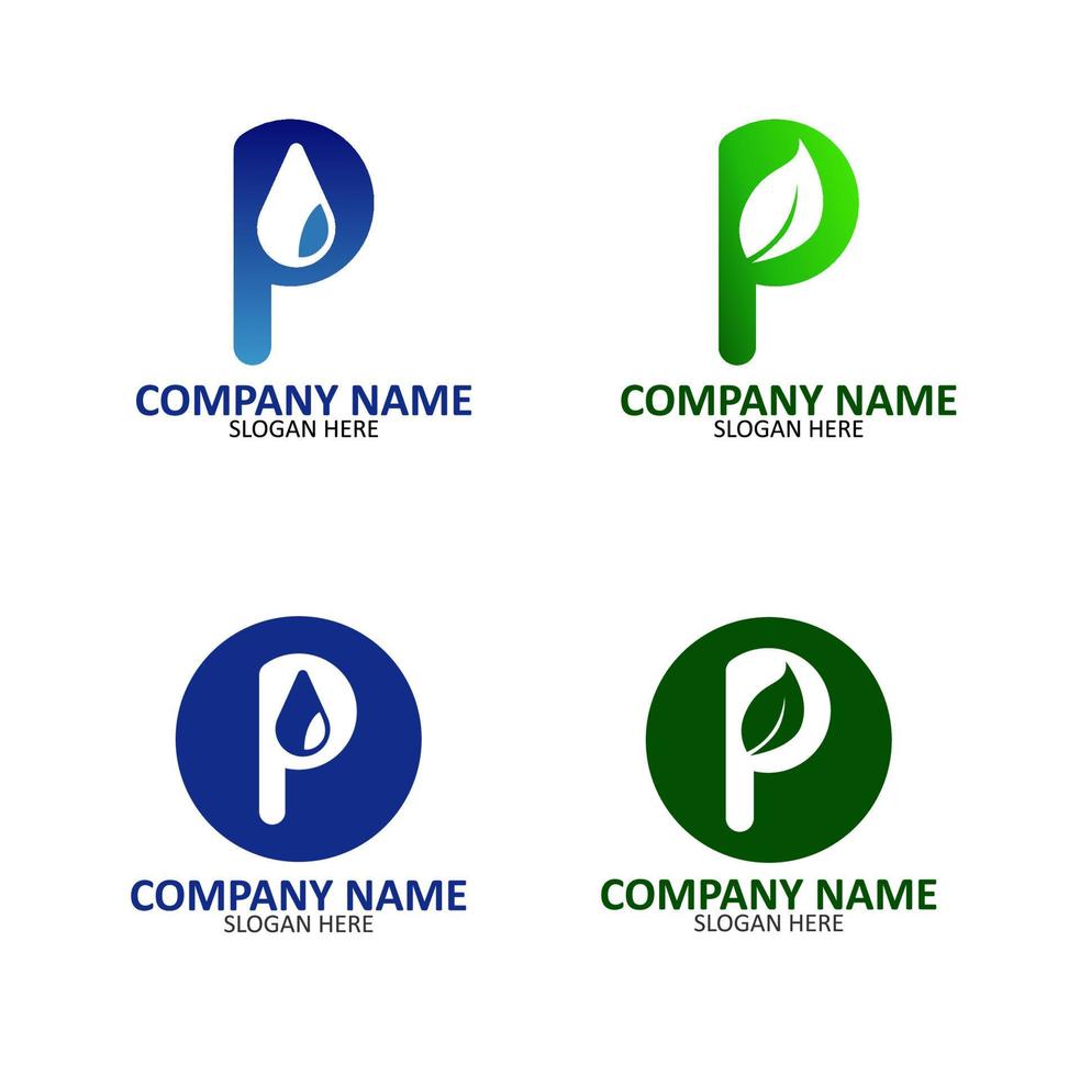 naturaleza moderna del logotipo de la letra con el color verde y azul minimalis con la letra p vector