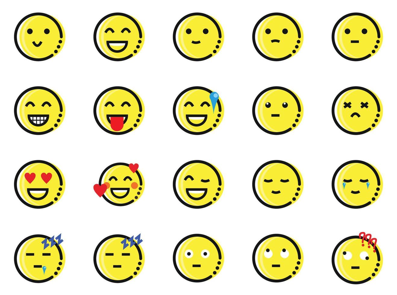 Vector of flat emoji pack with yellow color