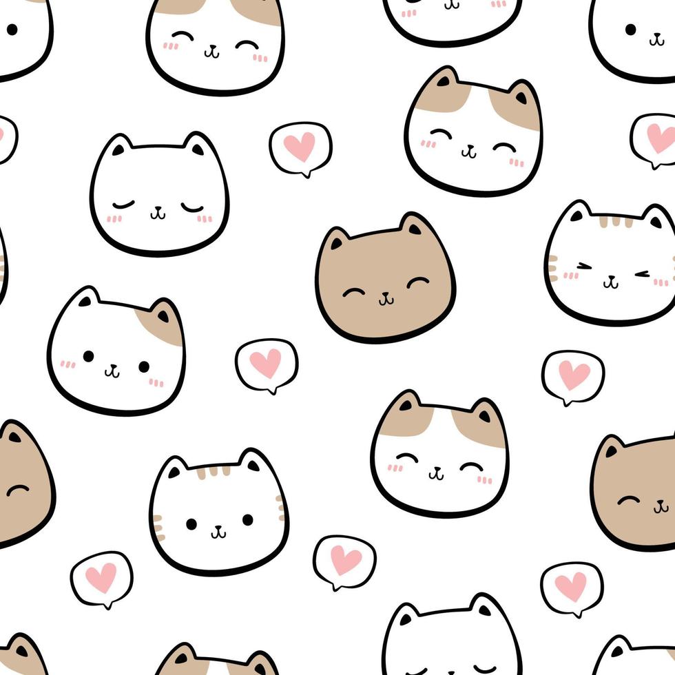 Patrón sin fisuras con doodle de dibujos animados de cabeza de gato lindo gatito vector