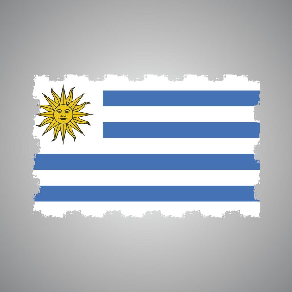 Uruguay Flag With Watercolor Painted Brush vector