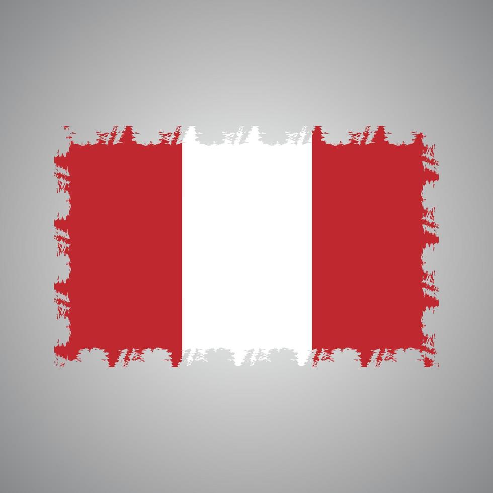 Peru Flag With Watercolor Painted Brush vector