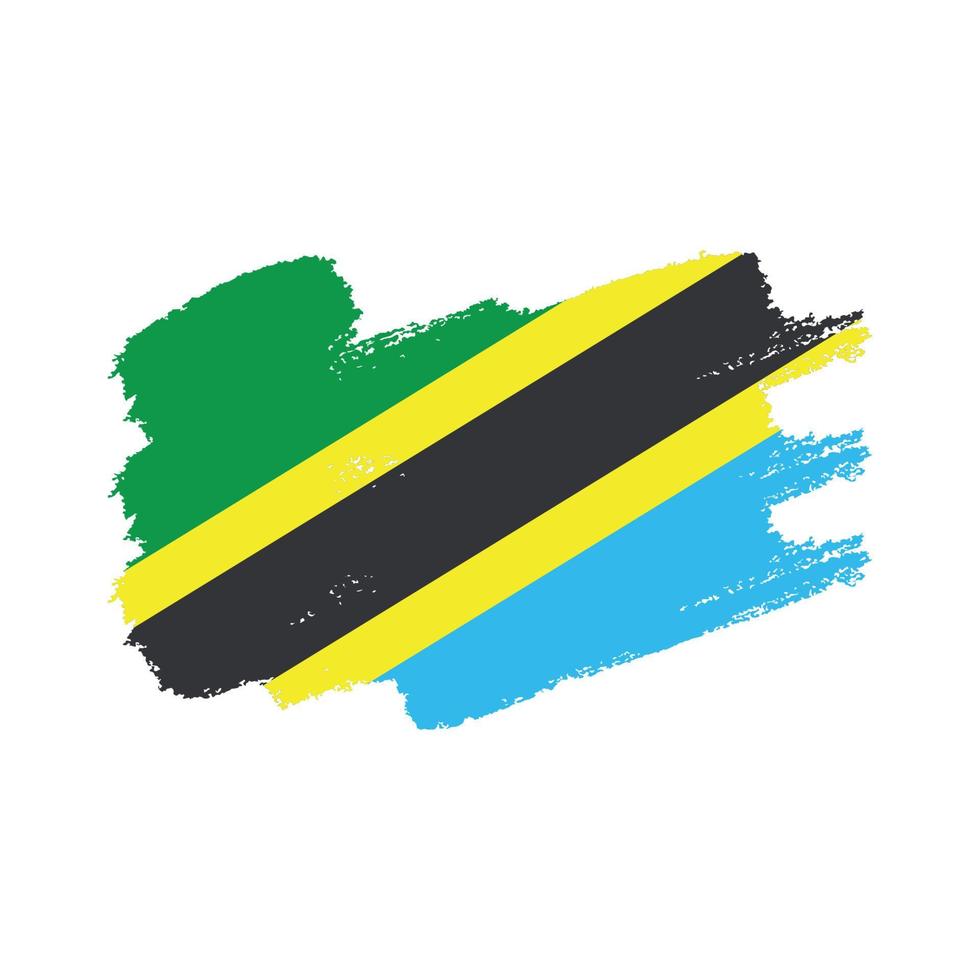 Tanzania Flag With Watercolor Painted Brush vector