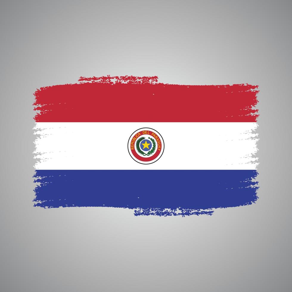 Paraguay Flag With Watercolor Painted Brush vector