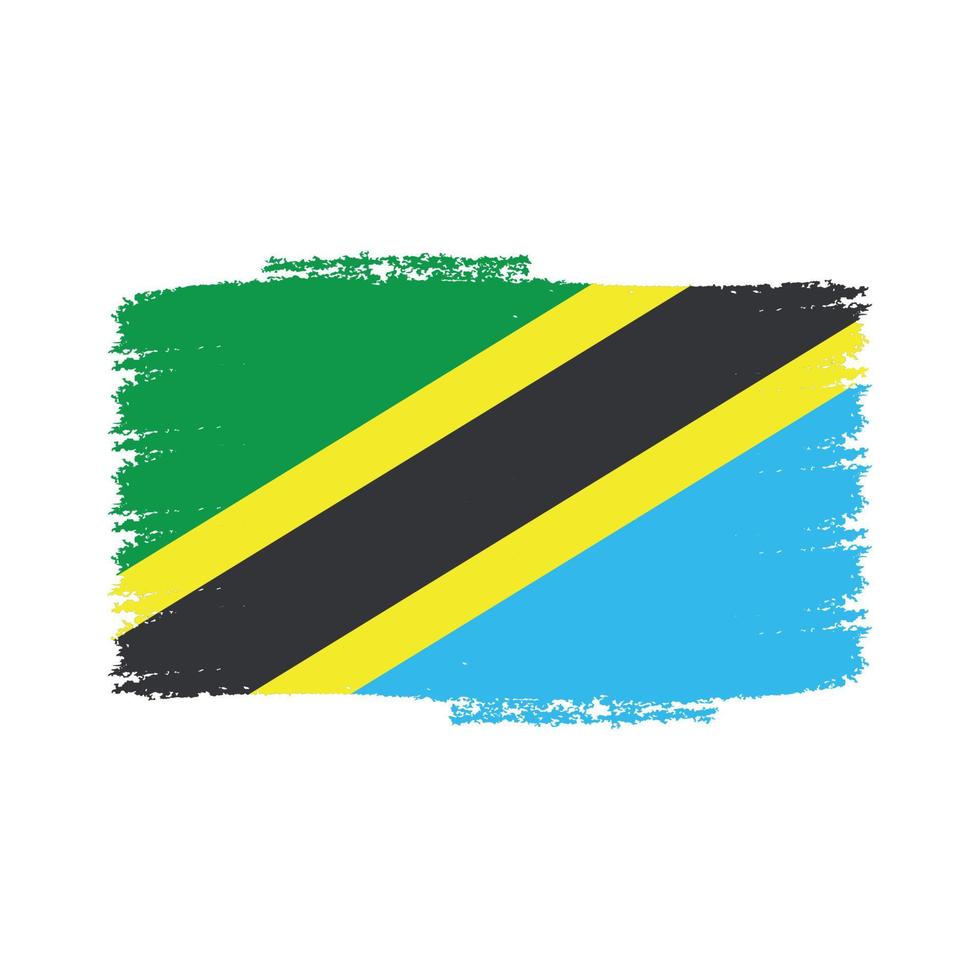 Tanzania Flag With Watercolor Painted Brush vector