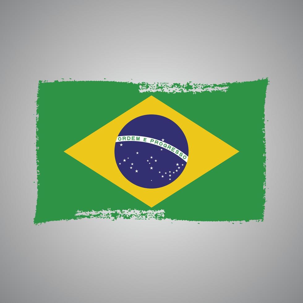 Brazil Flag With Watercolor Painted Brush vector