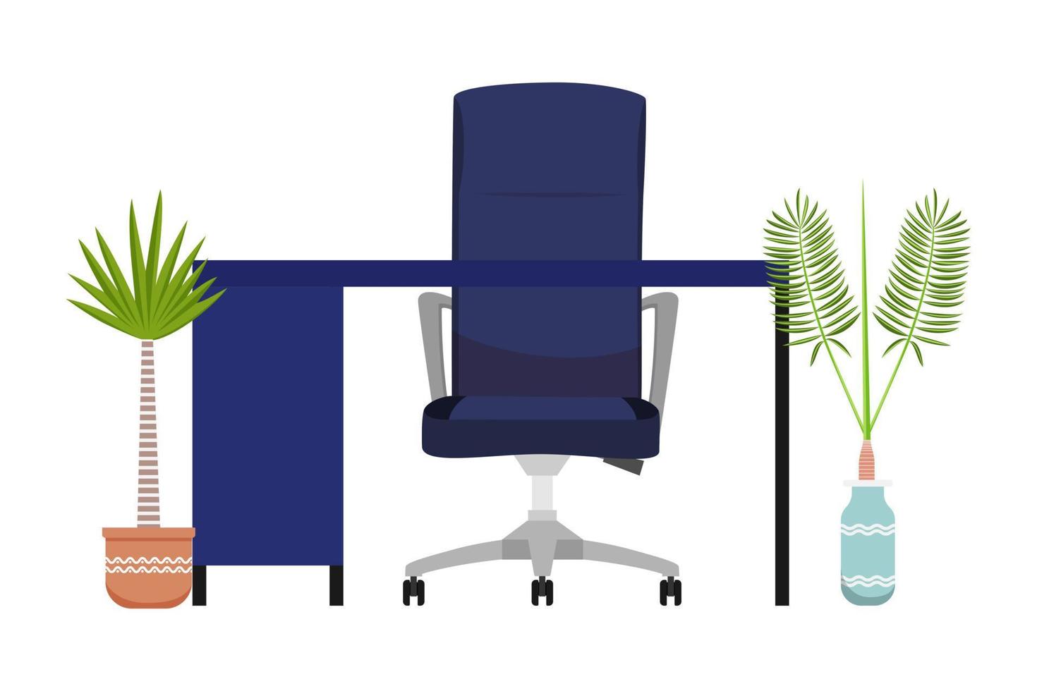 Beautiful desk with chair table cabinet with house plants vector