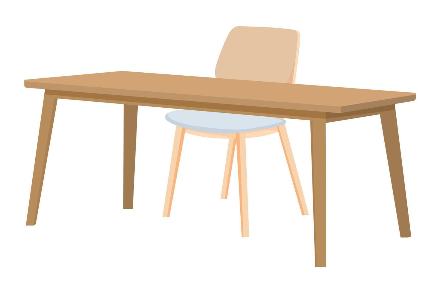 Escritorio con silla de madera moderna y mesa con hermoso diseño con vista 3d aislada vector