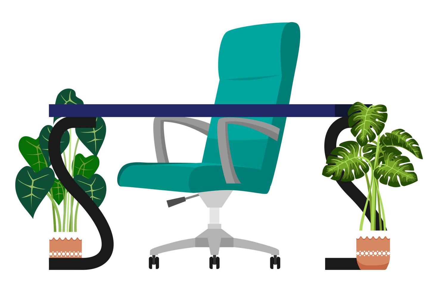 Desk with modern chair table house plants vector
