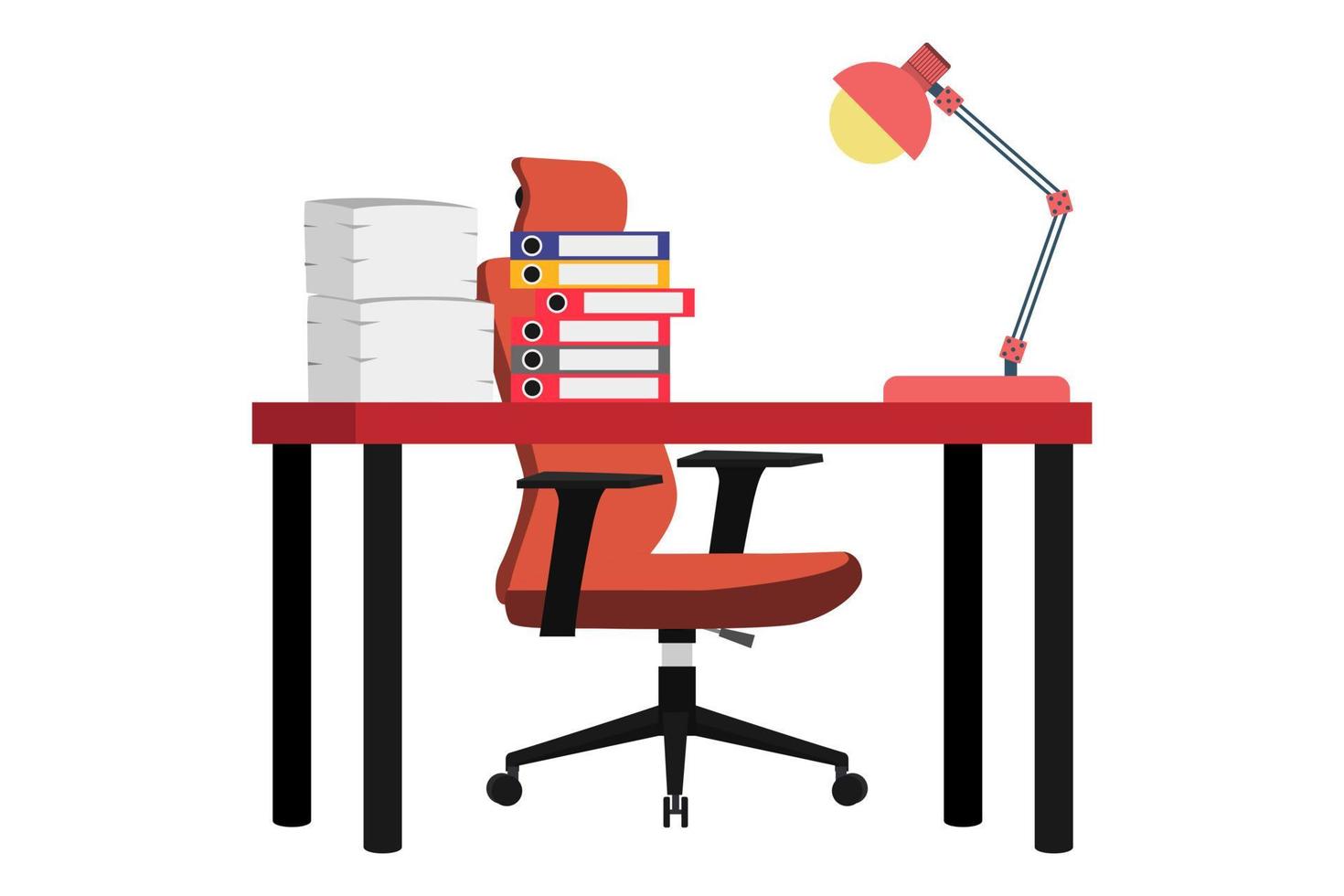 Modern beautiful desk for home office with chair table table lamp and some paper pile file and folders vector